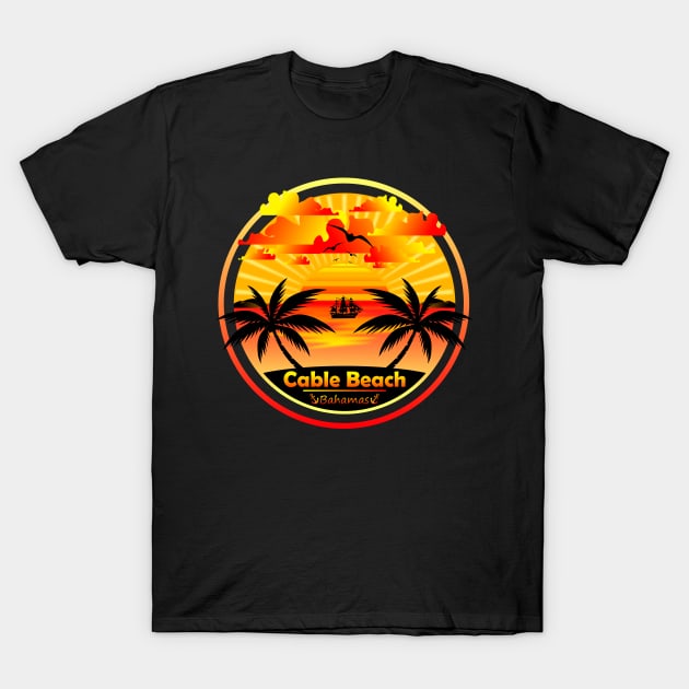 Cable Beach Bahamas, Palm Trees Sunset Summer T-Shirt by Jahmar Anderson